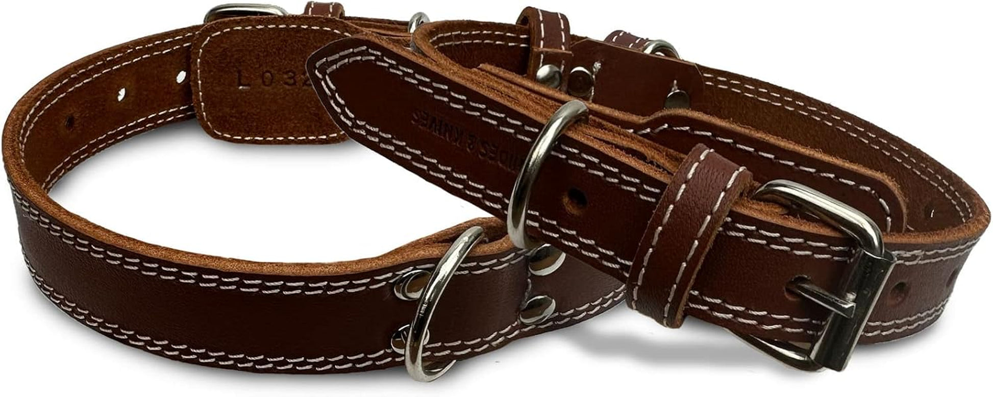 Leather Dog Collar with Reinforced Hardware, Heavy Duty Dog Collars for All Breeds, Made of Top Grain Genuine Leather That Is Soft & Durable (Brown, LG)