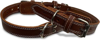 Leather Dog Collar with Reinforced Hardware, Heavy Duty Dog Collars for All Breeds, Made of Top Grain Genuine Leather That Is Soft & Durable (Brown, LG)