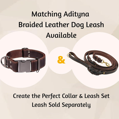 Leather Dog Collar with Metal Buckle - Heavy-Duty, Adjustable for Medium & Large Dogs - Walking, Training, Hiking (Brown, Fits 15-21" Necks)