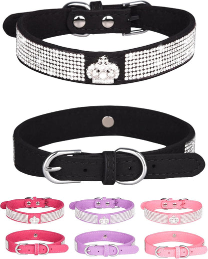 Dog Collar for Small Dogs, Adjustable Leather Suede Bling Dog Collars，Pink Dog Collar Cat Collar, Rhinestone Dog Collar(S, Pink)