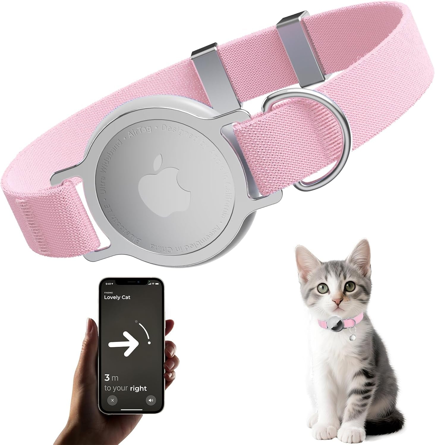 Airtag Cat Collar, Ultra Elastic Cat Tracker Collar, Airtag Holder Compatible with Apple Air Tag, [Lightweight & Scratch Resistant] Adjustable Stepless GPS Pet Collar for Cats Kittens, Orange