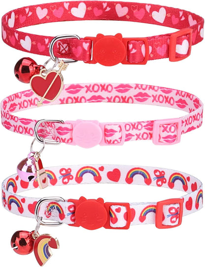 Breakaway Cat Collars with Bell & Cute Pendants, 3 Pack Safety Buckle Kitten Collars, Adjustable Pet Collar Ideal for Girl Boy Cats Puppy (Fruit Pattern)