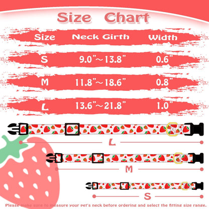 Cute Cotton Dog Collar for Small Medium Large Dogs Special Design Cute Pink Strawberry with Pendant for Girl Female Dogs Soft Adjustable Strawberry Puppy Collars for Girl Female Dogs Pet Collar