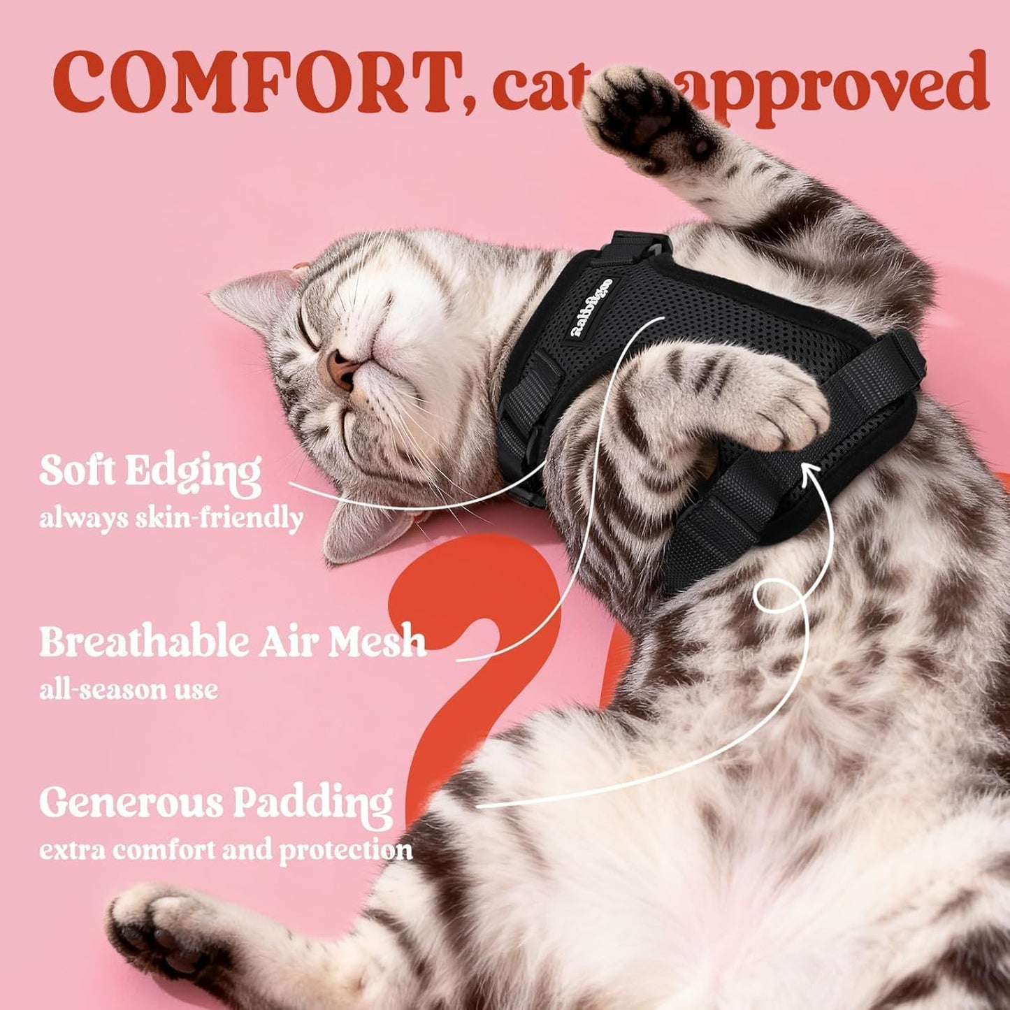 Cat Harness and Leash for Walking, Escape Proof Soft Adjustable Vest Harnesses for Cats, Easy Control Breathable Reflective Strips Jacket, Black, XS