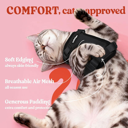 Cat Harness and Leash for Walking, Escape Proof Soft Adjustable Vest Harnesses for Cats, Easy Control Breathable Reflective Strips Jacket, Black, XS