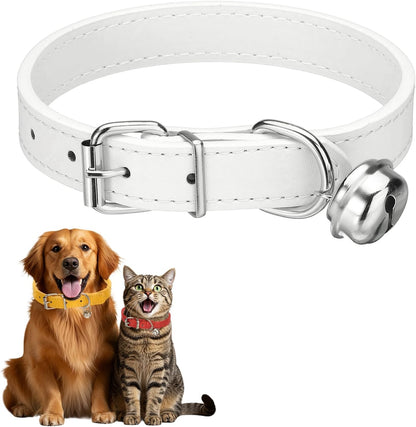 Dog Collar with Bell, Pu Leather Cat Collars Pet Basic Soft Padded Adjustable Buckle, 14.5" (Blue, 1 Pcs), Intended for Teacup/Little Dog/Kitten Cats/Small Animals