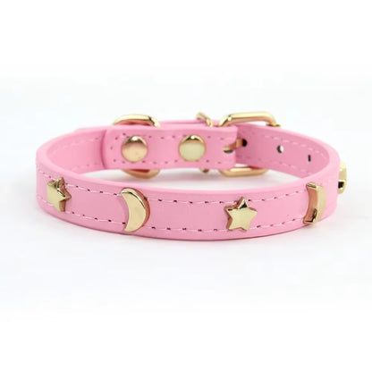 Cute Cat Collar Soft Leather Pet Collars for Small Dog Kitten Puppy Necklace Cat Accessories Star Moon Rivets Decoration XS-M