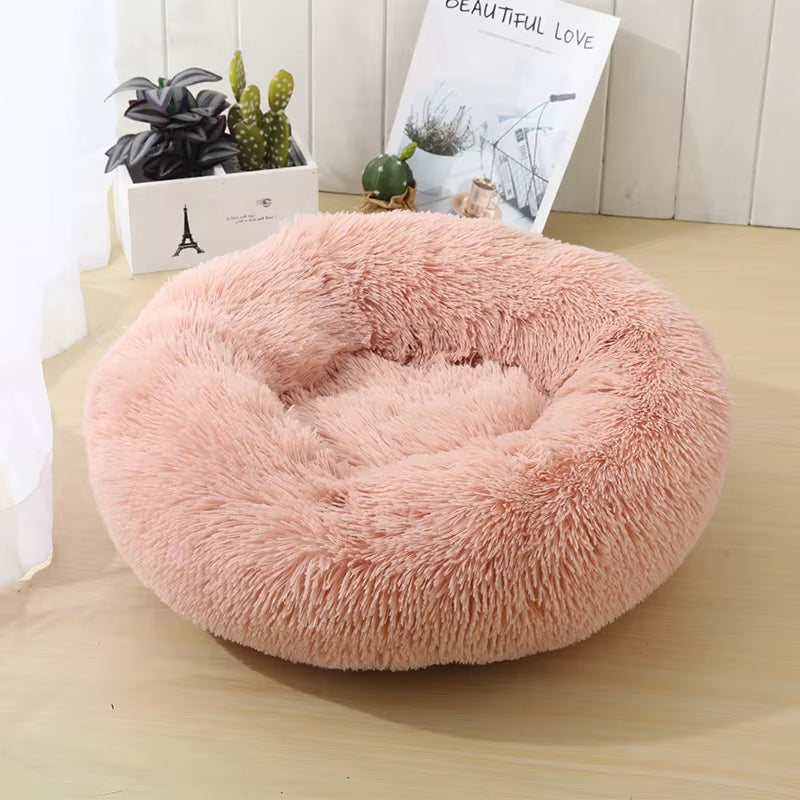 Round Cat Beds House Soft Long Plush Bed for Dogs Basket Pet Products Cushion Cat Bed Cat Mat Sleeping Sofa, Suitable for Winter