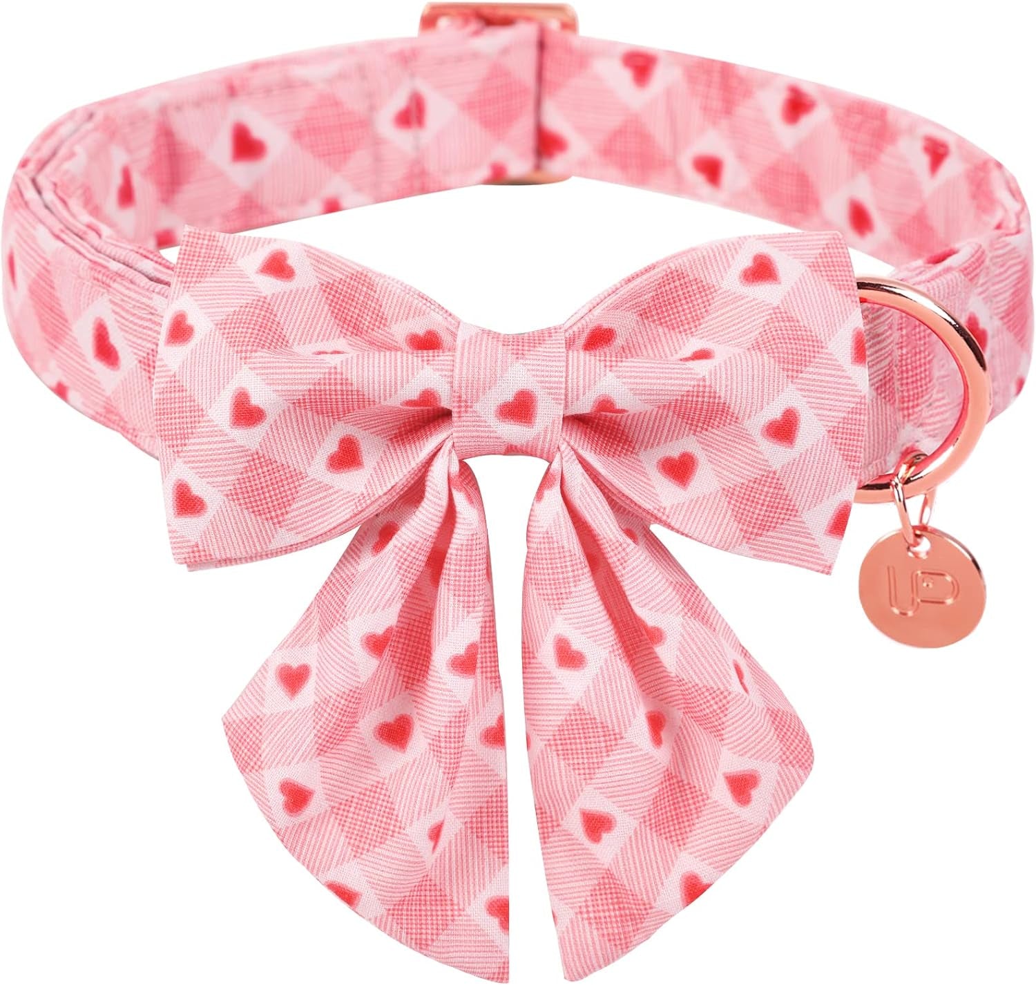 Patriotic Dog Collar with Bow Tie - 4th of July Comfortable Cotton American Flag Design for Large Dogs, Stylish Metal Buckle