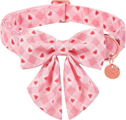 Patriotic Dog Collar with Bow Tie - 4th of July Comfortable Cotton American Flag Design for Large Dogs, Stylish Metal Buckle