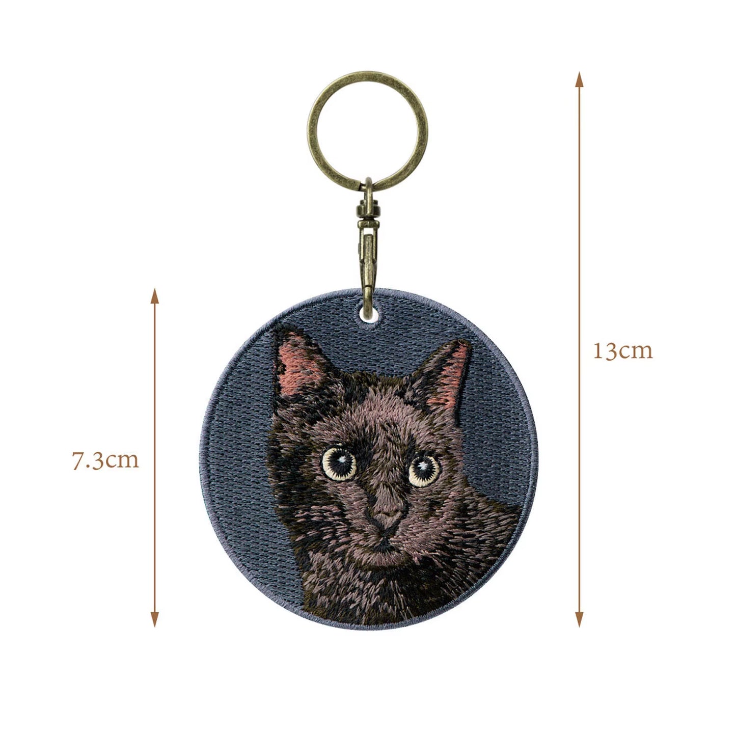 1 Piece Double Sides Embroidered Cat Patch Key Chain - Cute Pet Themed Durable Keychain Key Ring for Easy Attachment