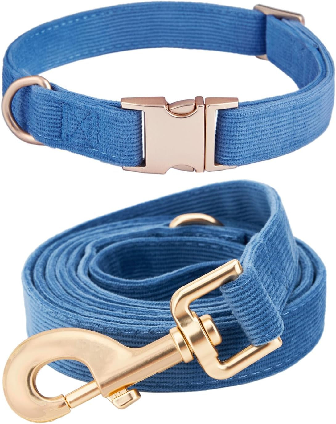 Soft Hemp Dog Collar and Leash Set Adjustable Woven Tweed Dog Collars with Metal Buckle and Lead for Small Medium Large Dogs,Royal Blue