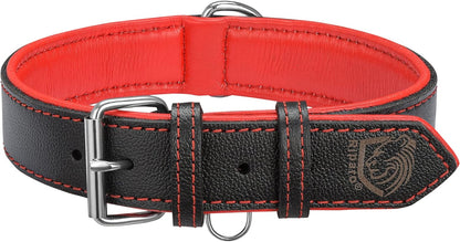 Riparo Large Dog Collar, Red Dog Collar for Large Breeds, Dog Collar Boy with Dog Tag Holder (L: 1.5" Wide for 17"-21" Neck, Red)