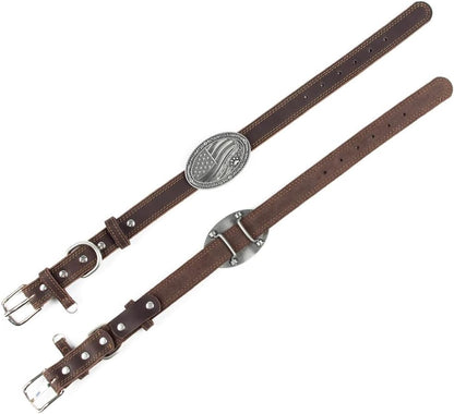Western Cowboy Leather Dog Collar for Medium/Large Dogs, 14-18 Inch Neck, Premium Grain Leather, Heavy Duty Stainless Steel Hardware, Zinc Alloy Buckle