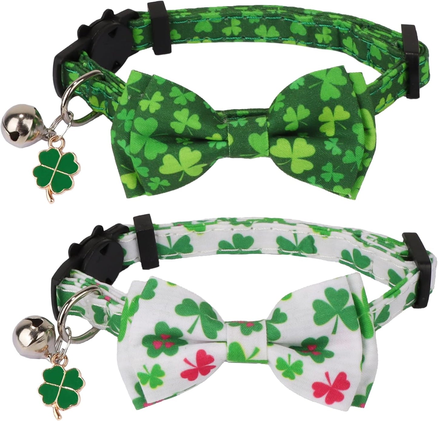 St. Patrick'S Day Cat Collars with Bow Bell, Green Shamrock Pattern Kitten Collar with Removable Bowtie, Pet St Patricks Collars for Cats Kittens (St. Patrick'S Day)