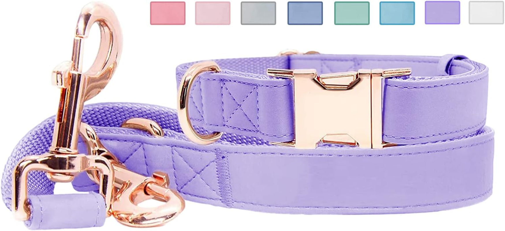 Soft Leather Dog Collar and Leash (6.6') Set - Stylish Rose Gold Heavy Duty Metal Buckle, 4 Adjustable Lengths Leash for Small Medium Large Dogs - Comfortable & Easy to Clean Pink M(13.8"-19.7")