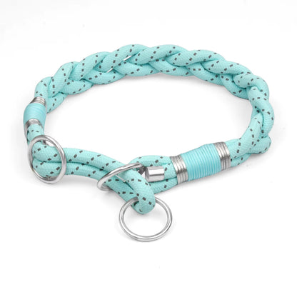 Braid Twisted Design Collar for Dog Strong Solid with Reflective Effect Pet Collars Sky Blue and Pink Colors New Training Collar