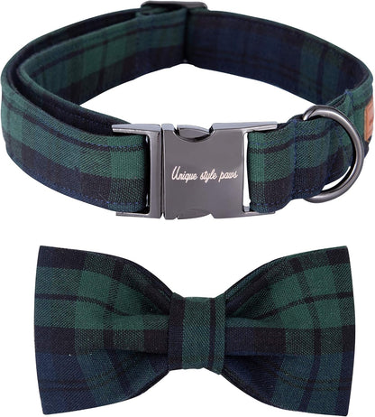 Plaid Dog Collar with Bow Pet Gift Adjustable Soft and Comfy Bowtie Collars for Small Medium Large Dogs