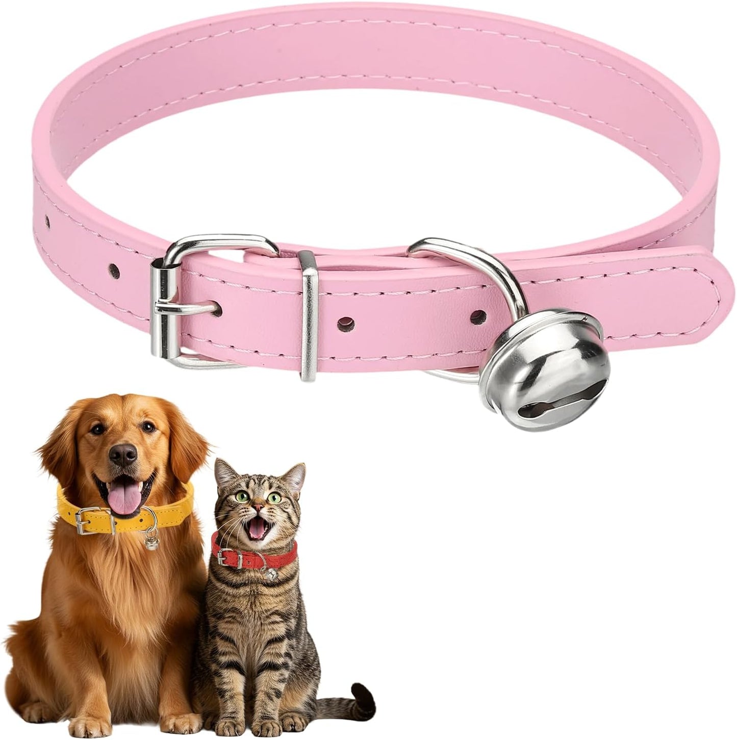 Dog Collar with Bell, Pu Leather Cat Collars Pet Basic Soft Padded Adjustable Buckle, 14.5" (Blue, 1 Pcs), Intended for Teacup/Little Dog/Kitten Cats/Small Animals
