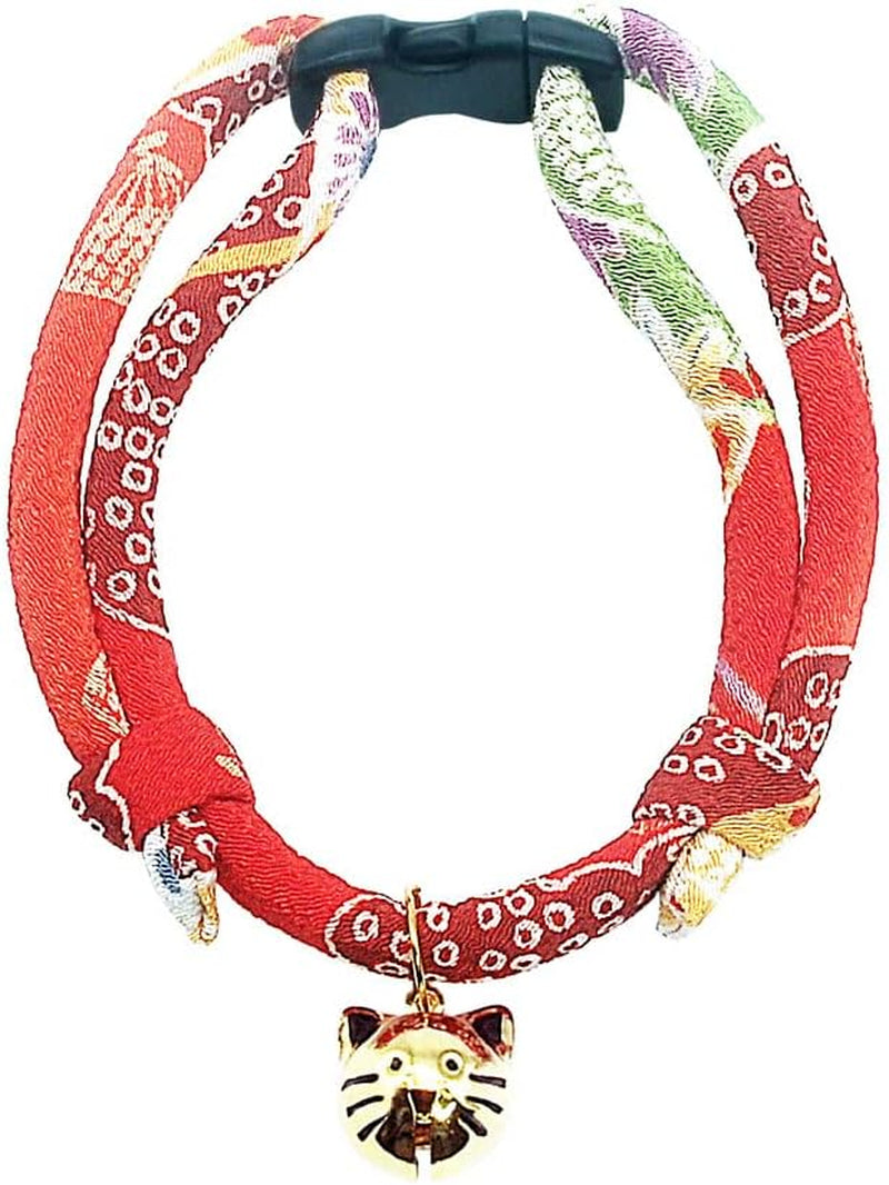 Cat Collar with Kitty Face Bell. Cute Japan Chirimen Kitten Collar. Soft & Lightweight.