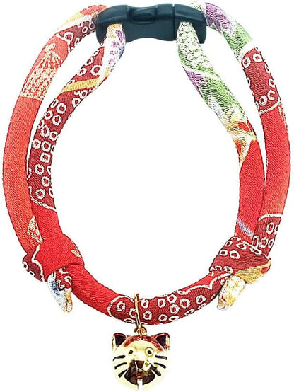 Cat Collar with Kitty Face Bell. Cute Japan Chirimen Kitten Collar. Soft & Lightweight.