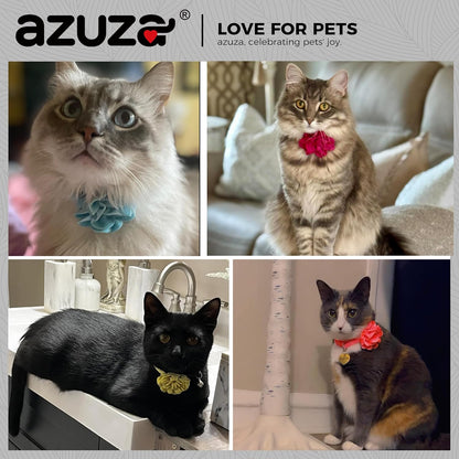 2 Pack Cat Collar Floral with Bell and Removable Flower Bowtie Breakaway Adjustable Velvet Fabric Cat Collar for Pets and Daily Decoration，Hot Pink & Purple