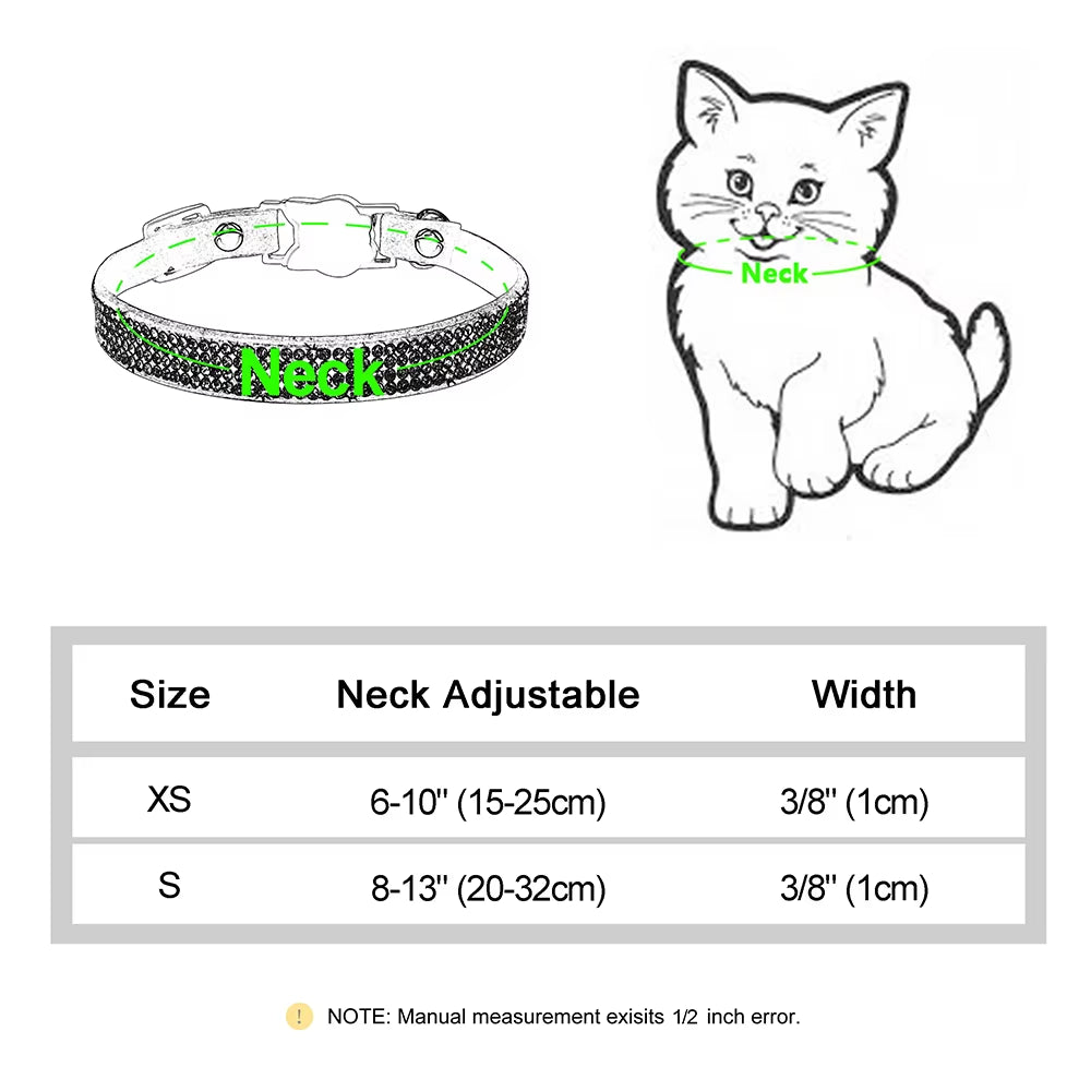 Soft Pink Suede Leather Cat Collar - Cute Bling Rhinestone Design, with Bell & Safety Breakaway Buckle, Adjustable XS/S Sizes