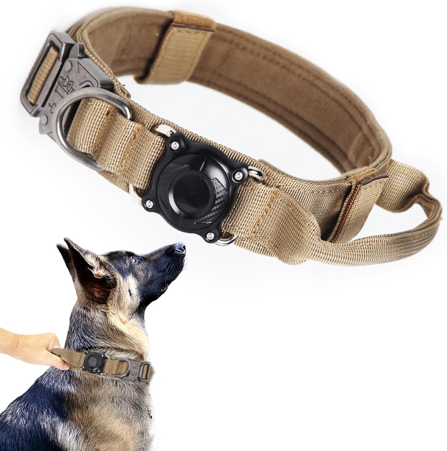 Tactical Dog Collar Adjustable Military Nylon Dog Collar with Control Handle and Heavy Duty Metal Buckle for Medium and Large Dogs (Brown,M)
