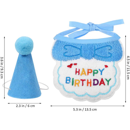 2Pcs Cat Dog Birthday Bandana Scarf and Party Hat Pet Birthday Bib and Hat Cat Birthday Outfit Pet Birthday Decorations Set
