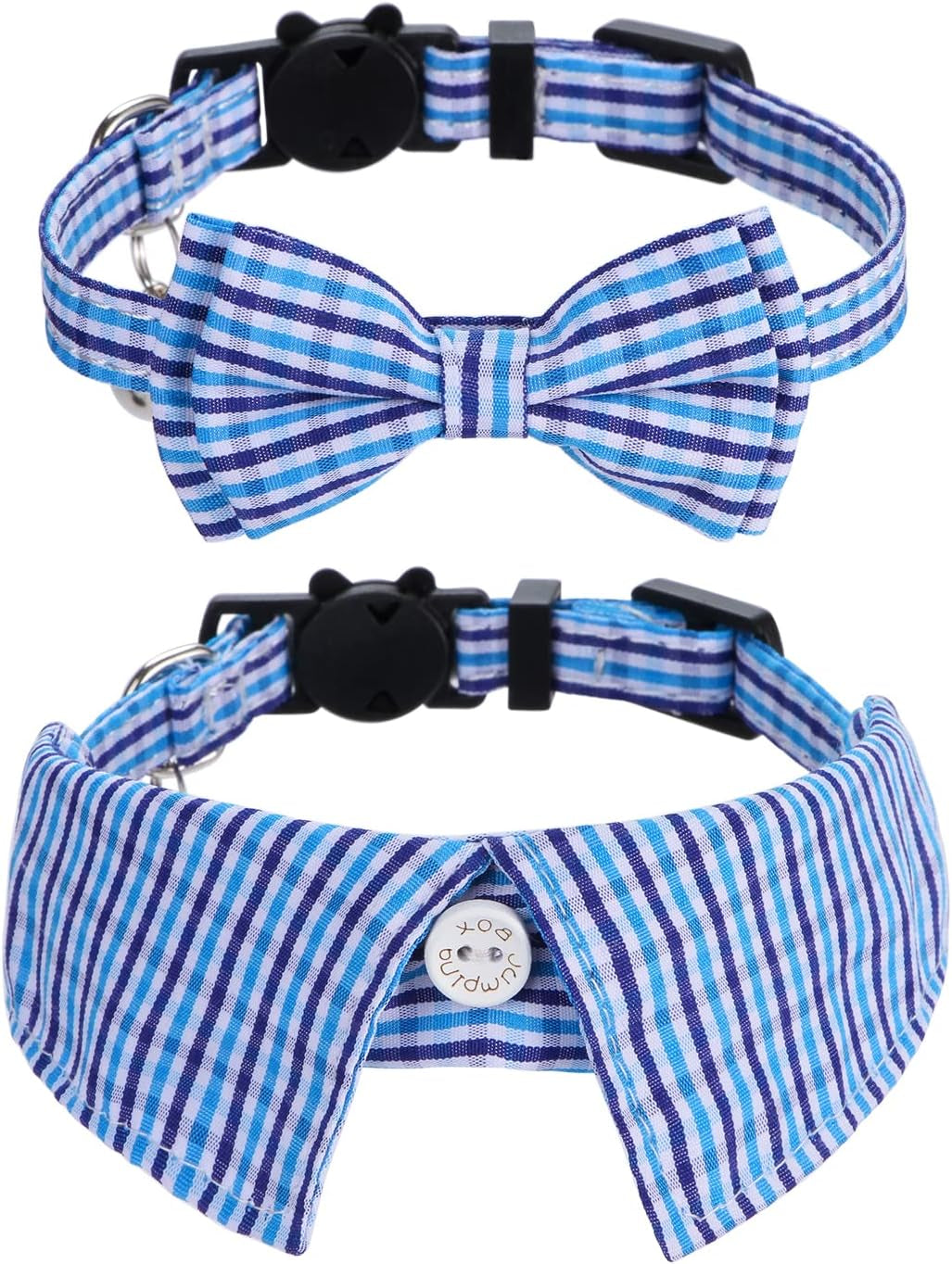 2 Pack/Set Cat Collar with Cute Bow Tie and Bell,Breakaway Plaid Shirt Collar for Kitty Adjustable Safety