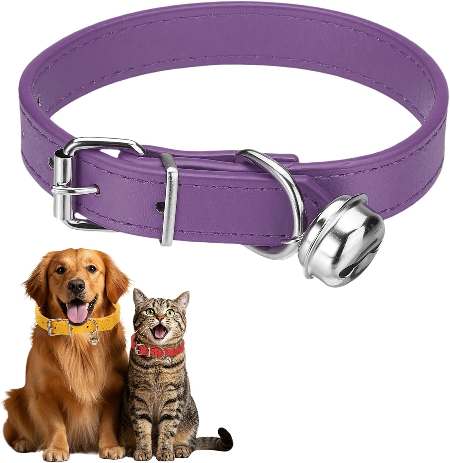 Dog Collar with Bell, Pu Leather Cat Collars Pet Basic Soft Padded Adjustable Buckle, 14.5" (Blue, 1 Pcs), Intended for Teacup/Little Dog/Kitten Cats/Small Animals