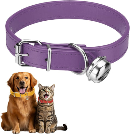 Dog Collar with Bell, Pu Leather Cat Collars Pet Basic Soft Padded Adjustable Buckle, 14.5" (Blue, 1 Pcs), Intended for Teacup/Little Dog/Kitten Cats/Small Animals
