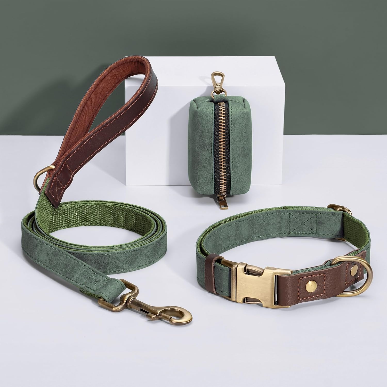Soft PU Leather Dog Collars for Small Dogs,Classic Adjustable Dog Collars with Quick Release Metal Buckle,Easy Clean and Comfortable with Nylon Lining,Green,S Neck 11-15"