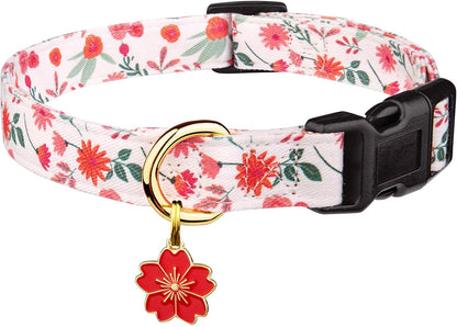 Cotton Handmade Dog Collar Cute and Distinctive Patterns White and Pink Love Heart with Pendant for Girl Boy Dogs Collars S