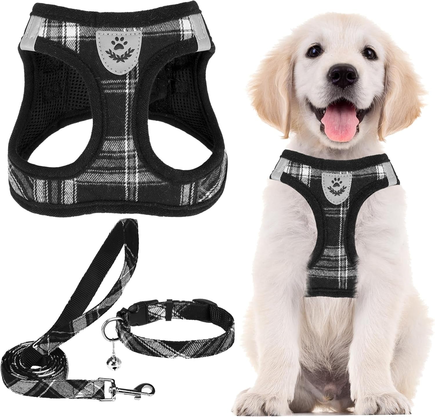 Adjustable Pet Harness Collar &Leash Set Step in for Small Dogs Puppy &Cats Outdoor Training &Running, Soft Mesh Padded Reflective Vest Harness,M: Chest Girth: 16-18In Collar: 11.8-15.7In