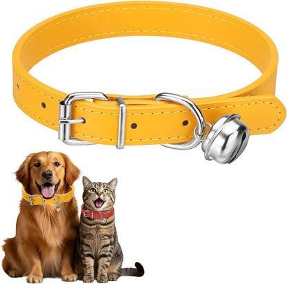 Dog Collar with Bell, Pu Leather Cat Collars Pet Basic Soft Padded Adjustable Buckle, 14.5" (Blue, 1 Pcs), Intended for Teacup/Little Dog/Kitten Cats/Small Animals
