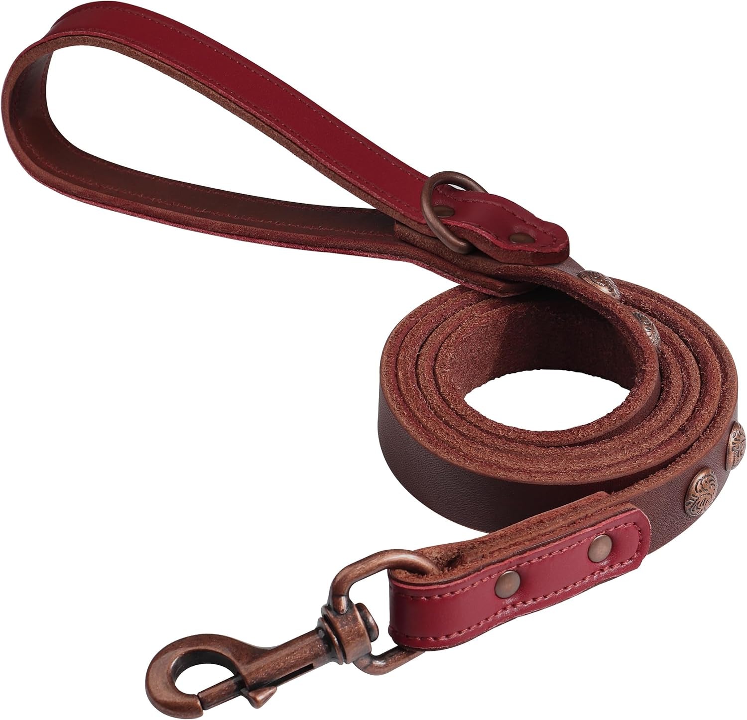 Leather Dog Leash 5Ft X 3/4 Inch, Luxurious Genuine Leather Dog Training Leashes with Soft Padded Handle & Bronze Rivets, Stylish & Durable Pet Lead for Medium Large Dogs Walking,Black