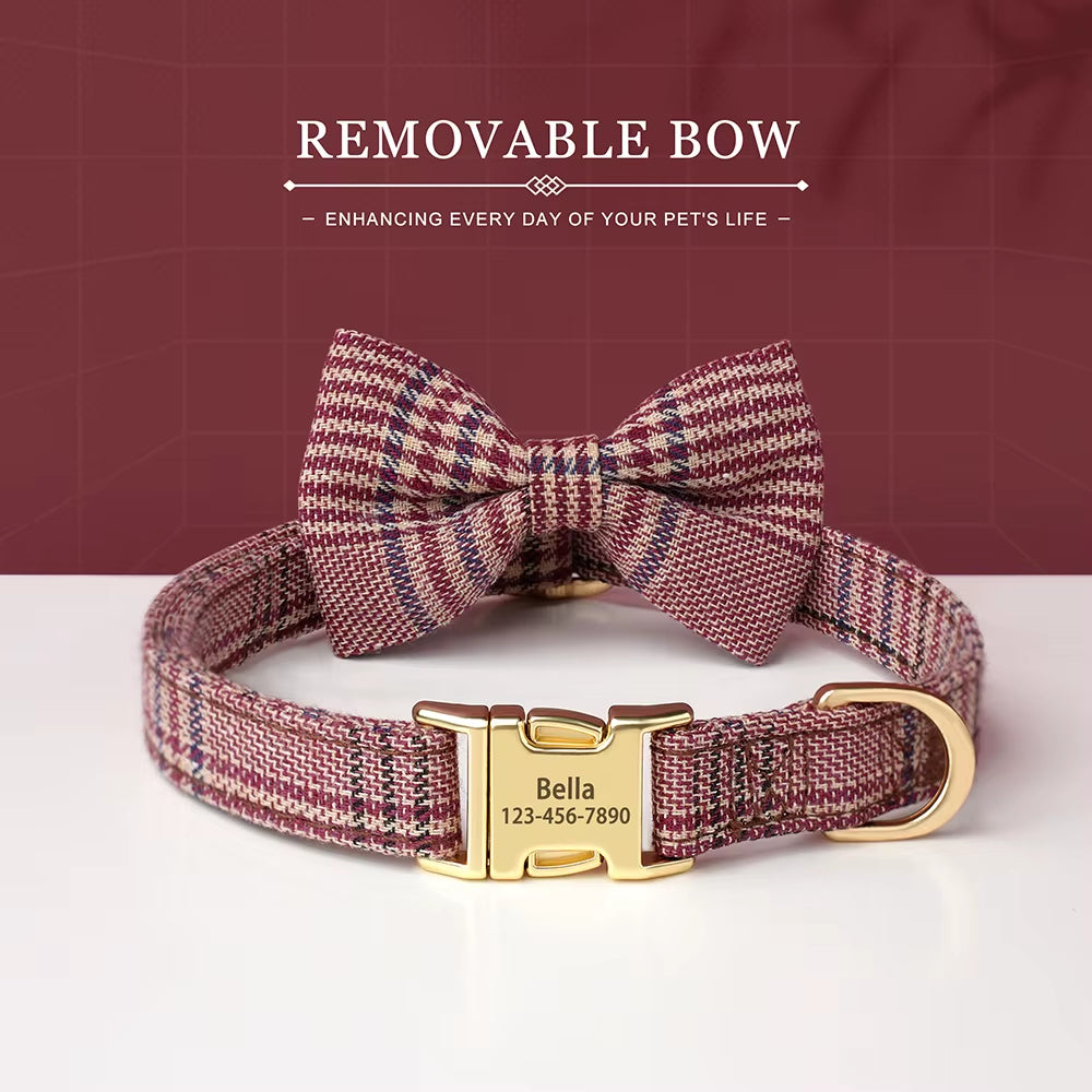 Custom Dog Collar Nylon Puppy Dog Collars with Cute Bowknot Engraved Pet Necklace Dog Collars for Small Medium Dogs Chihuahua