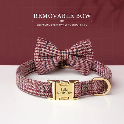 Custom Dog Collar Nylon Puppy Dog Collars with Cute Bowknot Engraved Pet Necklace Dog Collars for Small Medium Dogs Chihuahua
