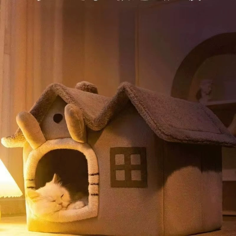 3Kgfoldable Puppy House Small Dog Kennel Bed Mat Winter Cat Warm Bed Nest Pet Double Roof House Basket Pet Puppy Cave Sofa