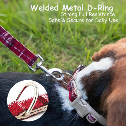 Cotton Hemp Pet Collar, Adjustable Collar for Dogs and Cats, Heavy Duty and Soft on Skin, Holiday Red Plaid, Medium Size
