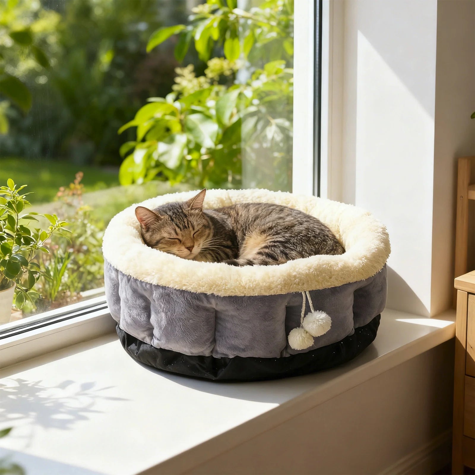 Soothing round Pet Bed for Dogs and Cats, Soft Faux Mattress, Warm Comfortable Bed for Small Medium Large Pets, 40X40X15Cm, 1 Piece