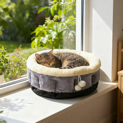 Soothing round Pet Bed for Dogs and Cats, Soft Faux Mattress, Warm Comfortable Bed for Small Medium Large Pets, 40X40X15Cm, 1 Piece