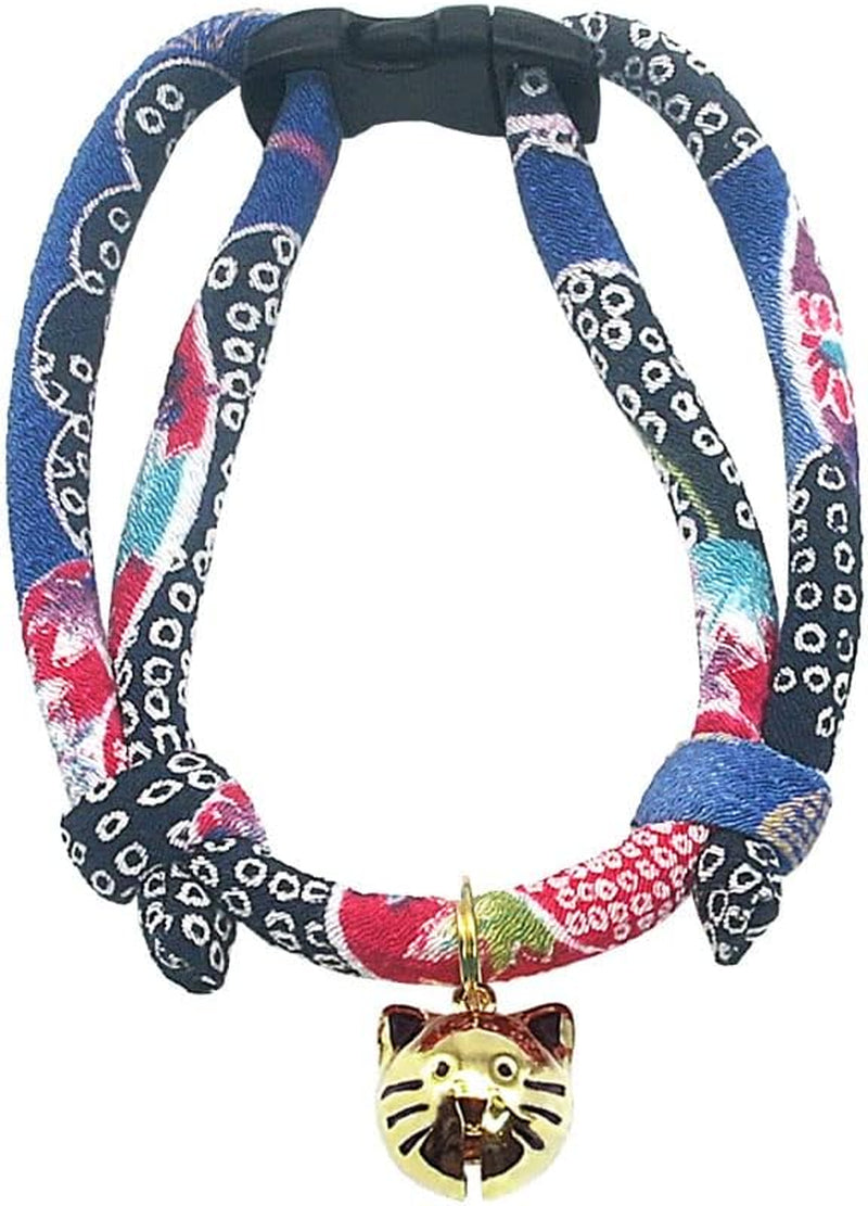 Cat Collar with Kitty Face Bell. Cute Japan Chirimen Kitten Collar. Soft & Lightweight.