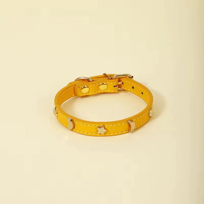 Cute Cat Collar Soft Leather Pet Collars for Small Dog Kitten Puppy Necklace Cats Accessories Star Moon Rivets Decoration XS-M
