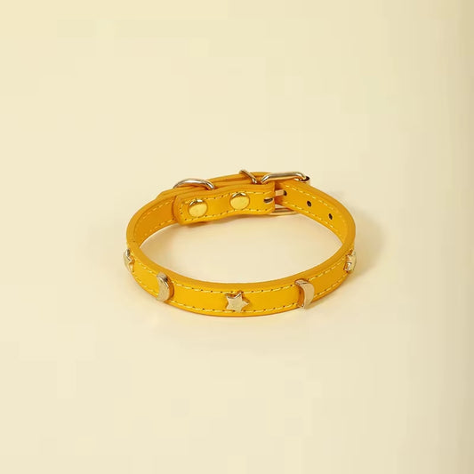 Cute Cat Collar Soft Leather Pet Collars for Small Dog Kitten Puppy Necklace Cats Accessories Star Moon Rivets Decoration XS-M