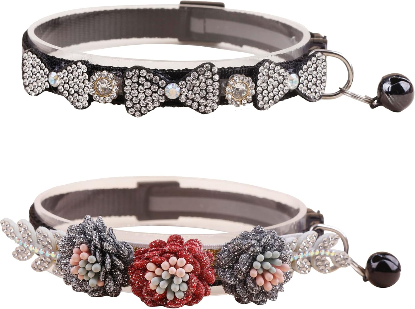 2 Pack Cat Collar Pink Floral with Bell and Removable Flower Bowtie Breakaway Adjustable Cat Collar for Girl Kitten Puppy Small Cats Dogs Daily Decoration (XQ8-3)