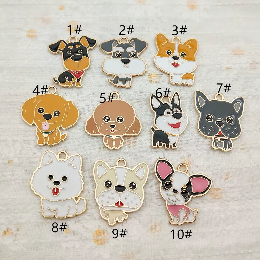 10Pcs Dog Charm Jewelry Accessories Diy Making Craft Enamel Necklace Earring Pendant Keychain Charms Alloy Metal Gold Plated