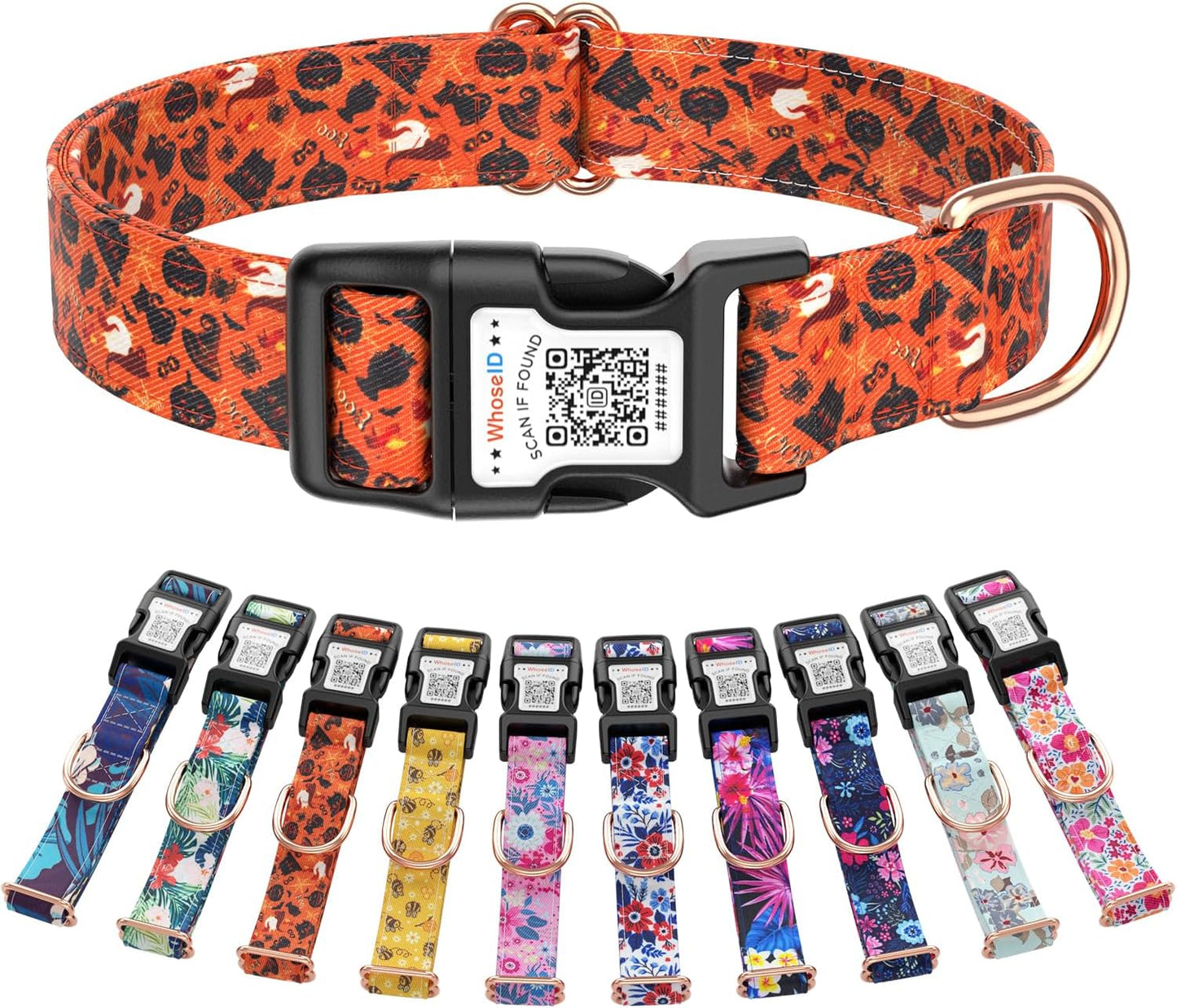 Cute Adjustable Dog Collar with QR Code Buckle - Metal Clip & Cotton Webbing Comfort Fit for Mediun Pets