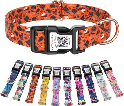 Cute Adjustable Dog Collar with QR Code Buckle - Metal Clip & Cotton Webbing Comfort Fit for Mediun Pets
